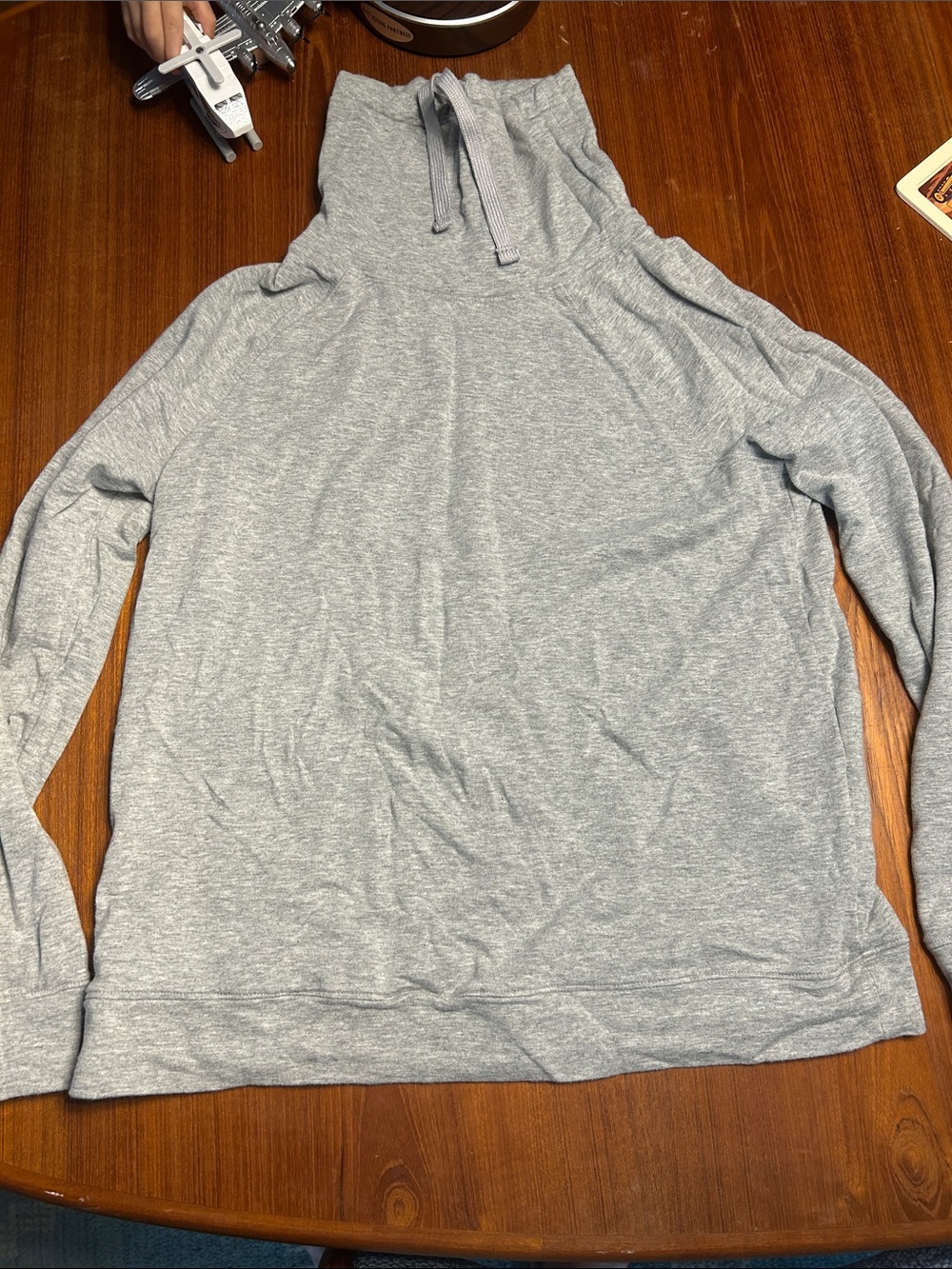 Amazon Women's Light Gray Drawcord Funnel Neck Sweatshirt